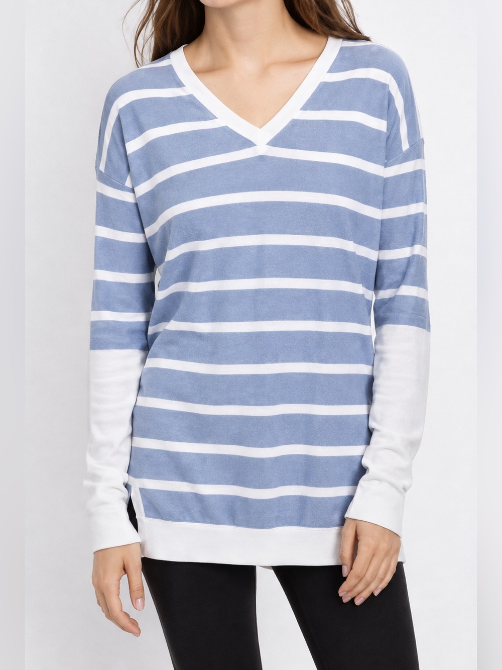 VINCE Cotton Lightweight Sweater Striped Pullover V Neck Blue White Nautical S